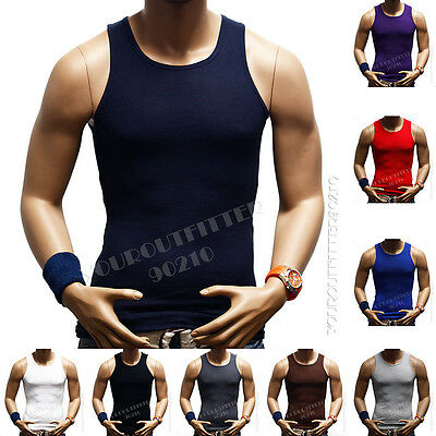 Mens T-shirt  Tank Top100% Cotton A-shirt Muscle Ribbed Gym Sleeveless Big &tall