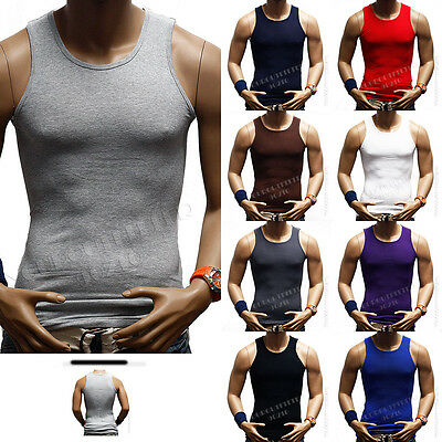 Men's Tank Top T-shirts 100% Cotton A-shirts  Muscle Ribbed Sleeveless Gym S-5x