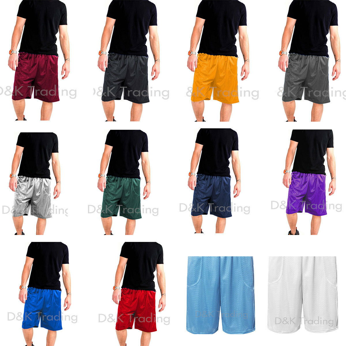Men's Mesh Jersey Athletic Fitness Workout Colors Shorts 2 Pockets Size S~5xl