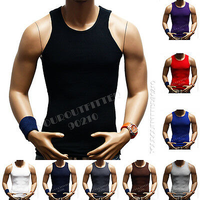Men's Tank Top T-shirt Slim Muscle Casual Ribbed Sleeveless Gym Fashion A-shirt
